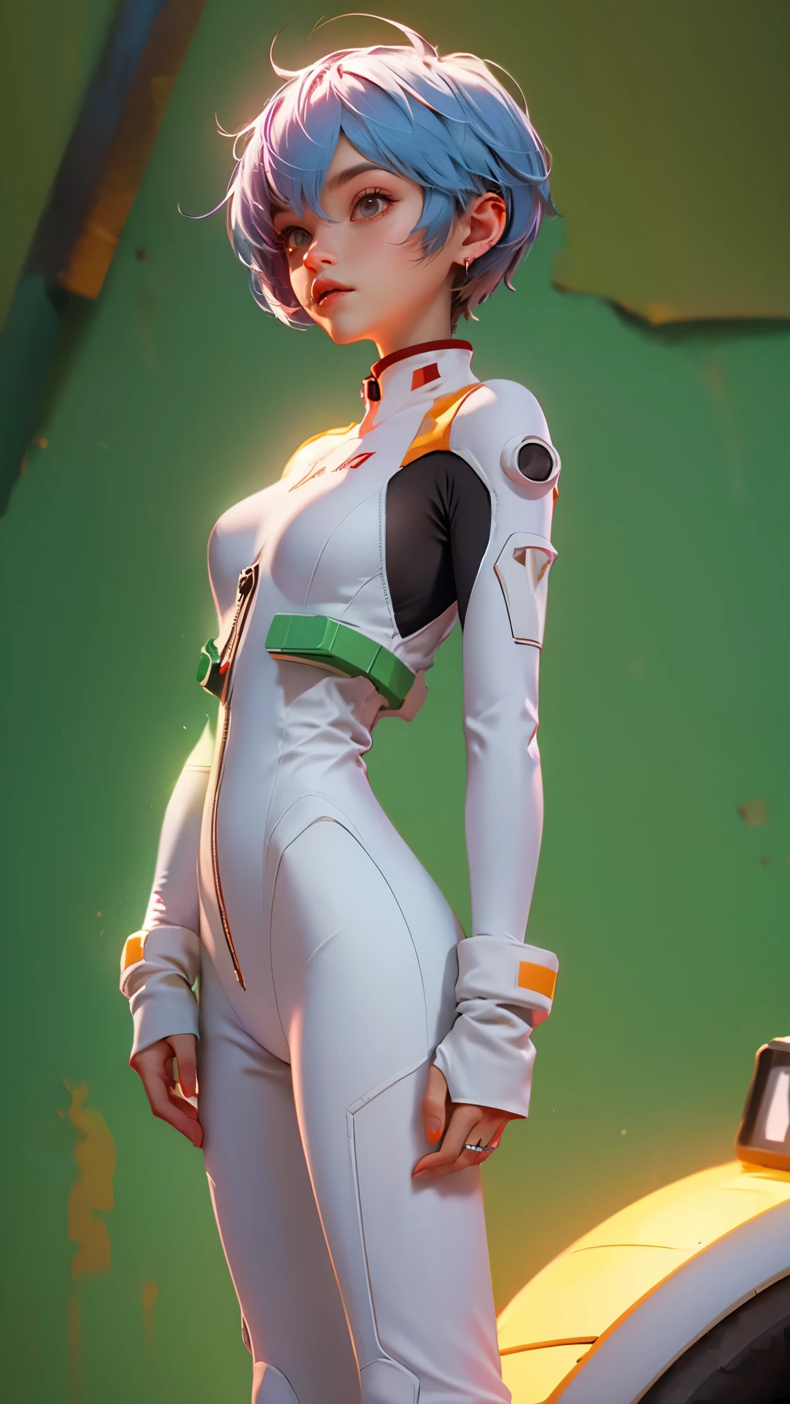 Blind Box, simple background,ayanami_king, plug suit, bodysuit, interface headset, white bodysuit