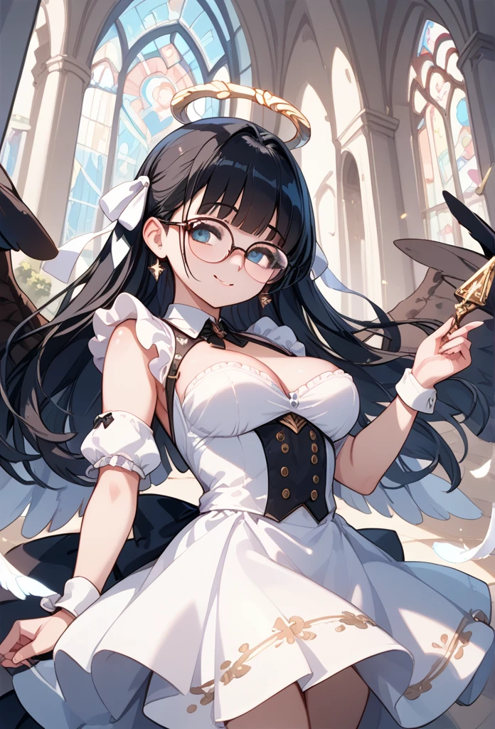 cute little、spotless、large full breasts、girl with、1 person、frontage、eye glasses、Fantastical、angelicales