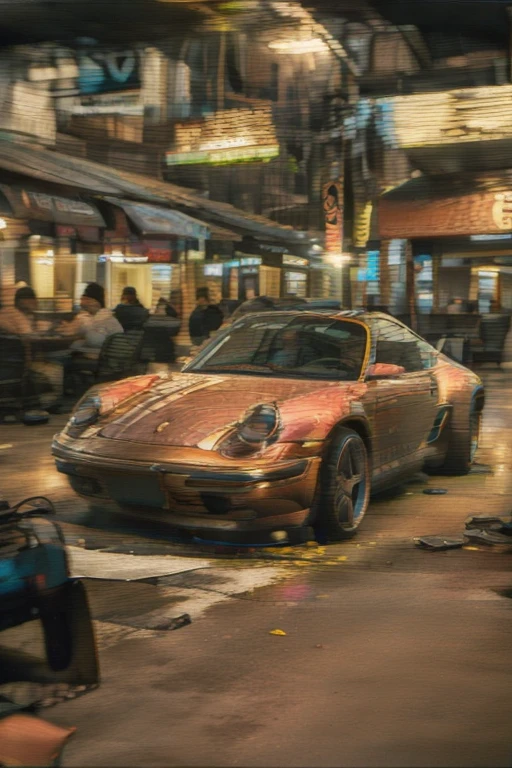 Image of a Porsche Cayman discovered in a parking area at a restaurant, December 2015, bad signal, found footage, crt tv