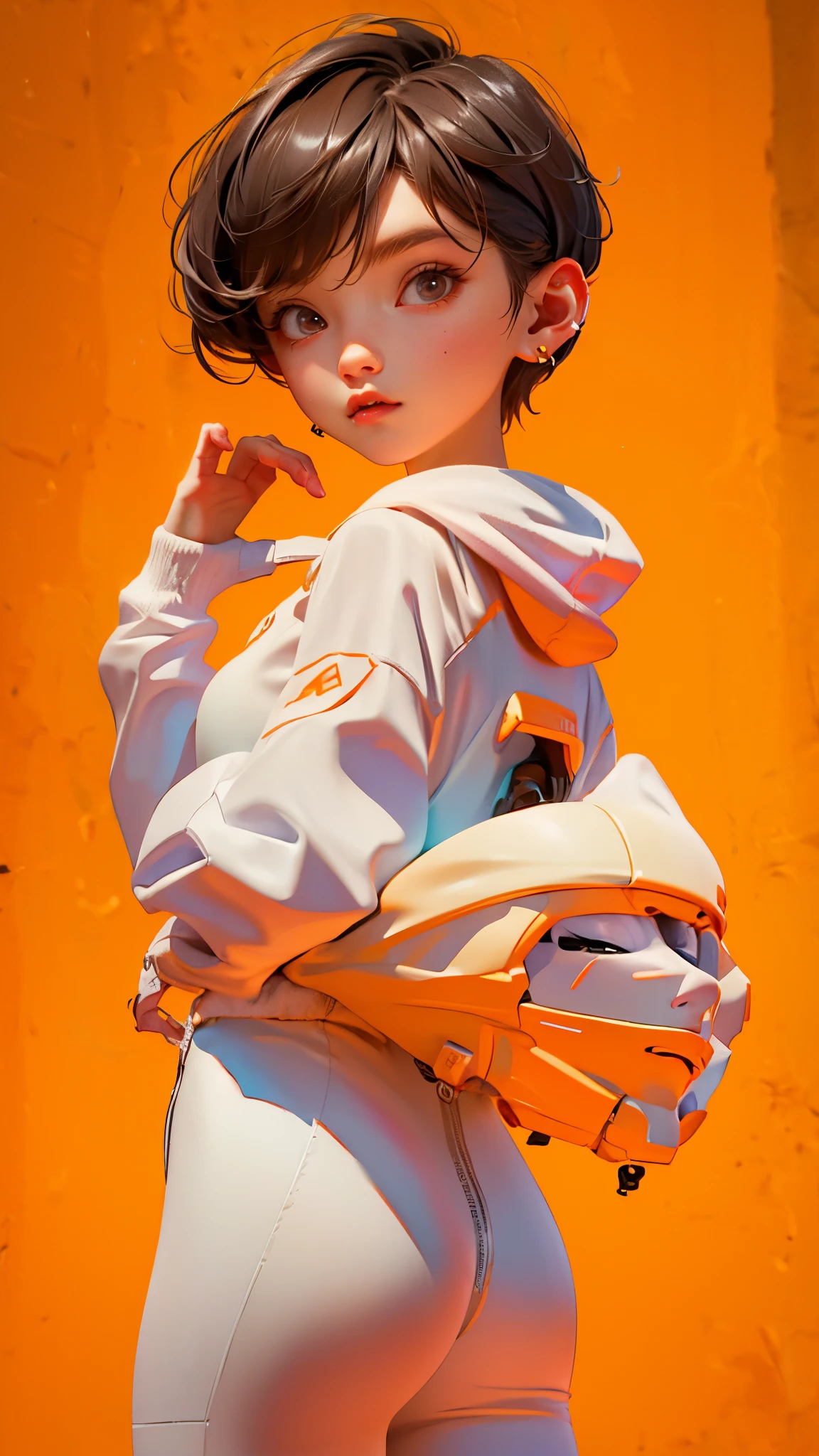 roxo: 1.5, laranja: 1.1, Branco: 1.3, amarelo: 1.3, (garota rapper com cabelo pavor), tatuagens, (roupas puffer do poder: 1.2), flor, folhas, mistborn, linhas, background circles, garments