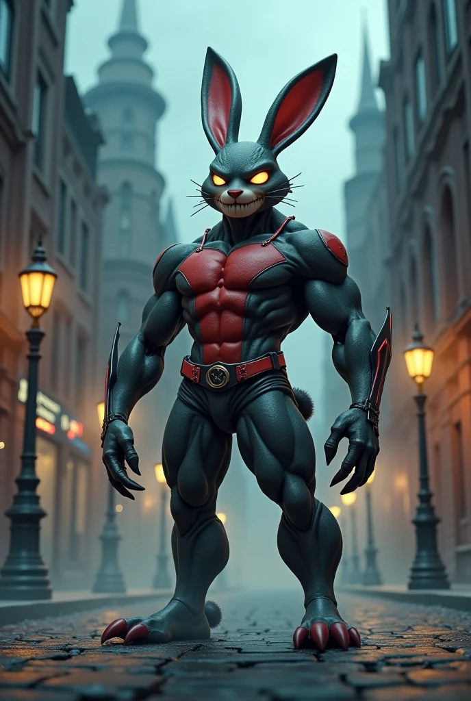I want to create a super hero combined with a sourman and a cute , against the backdrop of a spooky city