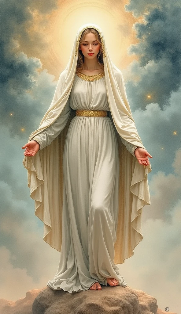 Full-length image of the gentle and beautiful Virgin Mary