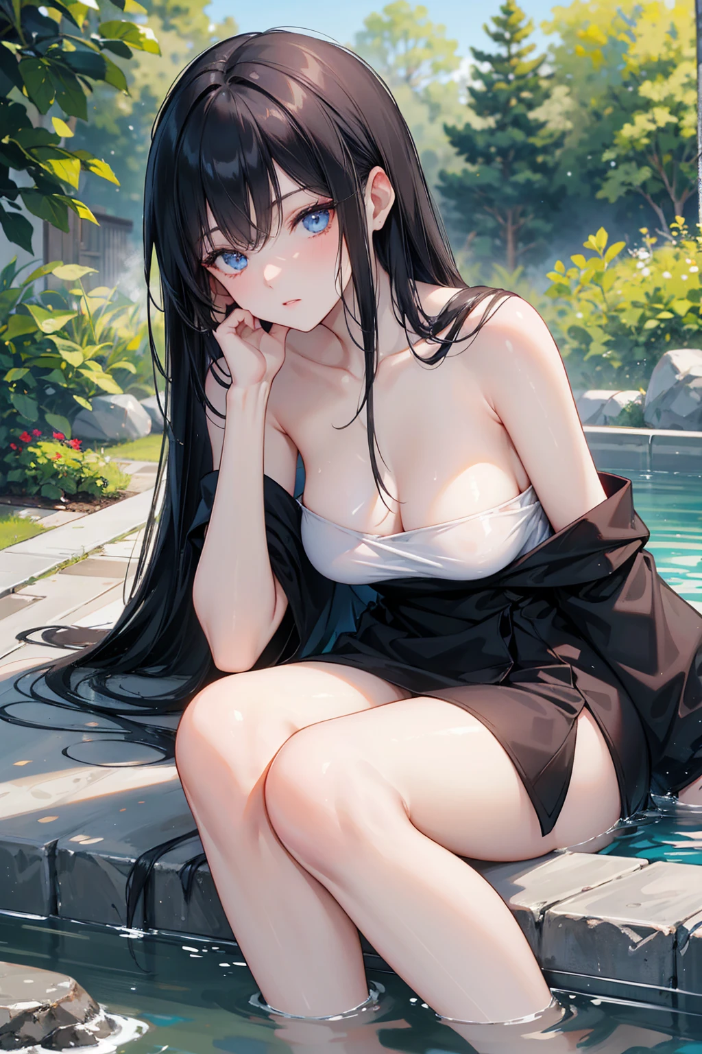 ((((absurdres, RAW photo, extremely delicate and beautiful, masterpiece, Best Quality, ultra high resolution, 32k, hyperrealistic, ultra-detailed)))), in her 20s, very Slim body, narrow waist, very small head, very small face, delicate facial features, beautiful face, beautiful eyes, ((((very huge round tits)))), medium hair, black hair, wavy hair, tearful mole, earring, ((full body shot)), casual, blouse, white shirt, buttoned shirt, bare shoulders, collarbone, midriff, navel, shorts, straw hat,