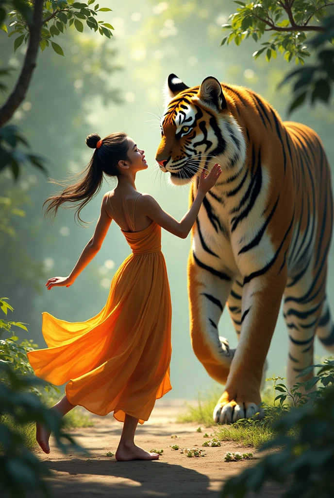 Tiger with dance girl little cat
