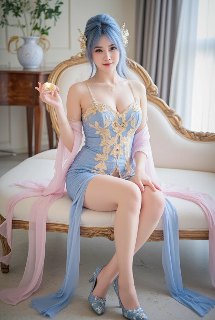 20yo woman, (masterpiece: 1.4), (8K, reality, original photo, best quality: 1.4), Japan, (1 girl), beautiful face, (Real faces: 1.4), (pink hair, short hair: 1.3), hairstyle, Realistic blue eyes, beautiful details eyes, (reality skin: 1.3), beautiful skin, Attractive, ultra high resolution, Super realistic, HD, golden ratio, (Detailed face: 1.4), (Japanese actor: estuary), Sheer vest,Pink short hair,WhiteTransparent,White,NSFW,big,big ass emphasized,The nipple areola is clearly shaped,looking into camera,Sitting on the sofa,pubic shape is transparent and clear,posture(Bend your knees and legs open), (((as Han So Hee Face))),Realistic ,body picture of an enchanting woman with long flowing red hair adorned with golden stars. She should be wearing black sheer see through very lower breast corset, show her very big breast ,dark blue gown with intricate gold embroidery and large red gemstones. Her expression is intense and captivating. The background should be soft and celestial, enhancing the mystical and ethereal atmospheres arches and a sense of grandeur and elegance. by Conrad Roset, Pino Daeni, Jeremy Mann, Alex Maleev, 16k resolution, super dramatic light, sharp focus, alexander mcqueen , John William Waterhouse rudolf hausner, daniel f. gerhartz,beautiful blonde hair women,16th century female pretty facial features glow dewy soft skin gold sparkle cheek highlighter shimmer soft makeup black long hair and ribbon black sheer corset, film movie, art, most beautiful, perfect body, perfect shape,sex position women on top the man, long hair, white hair, fair skin,((she pose for show her beautiful breast)), ((she Spread her legs and use her hand for herself and pose show pink clean pussy)) ,Very Perfect women body shape, Beautiful detail eyes,((she pose for show her beautiful breast)), ((she Spread her legs and use her hand for herself and pose show pink clean pussy)) ,Very Perfect women body shape, Beautiful detail eyes.