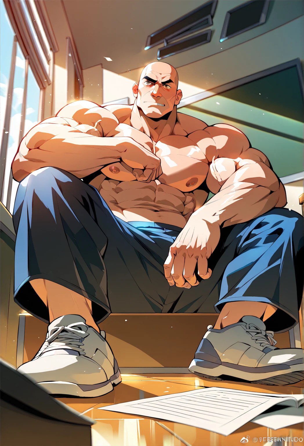 向观众炫耀Thick arms,Dissemination,Eyes look at the audience,Thick arms,Highest image quality,Men,Showing shoulders and arms,1 boy,young and beautiful,exhibit,Brown hair,Short straight hair,Dark Skin,cartoon,cartoon壁纸,Solitary,Male focus,Chest muscle expansion, best quality,The feeling of youth,Brown skin,(exhibit他muscular),(Abstract Background),sideways,Sharp eyes,(Bottom-up view),shoulder width,Muscles protrude a lot,Highest image quality,Look at it from a low angle ,cartoon壁纸,Chest muscle expansion, best quality),((Exaggerated muscle bulge)),The protagonist is tall,muscular and bulky, muscular characters, Great and cool, tall and muscular, muscular!!, Very strong, muscular, men, Huge muscles, Big Muscle, Muscle Man, cartoon帅气的男人, muscular!, Huge muscles, muscular bodies,(Photo from bottom to top) (Highest quality images) ,Close-up photos ,real, young, Crotch protrusion, cartoon人物, Male face, bonito rosto young, Huge pectoral muscles, 大腿muscular, Biceps tendon, Huge body, High-intensity training makes your body more fit, muscular, 8 Pack Abs, Radiant Skin,(Hands in pockets),Thick Legs,The character is a burly man,Surrealistic pattern,Dynamic Action,Exaggerated deformation,The overall picture highlights his well-developed shoulders and pectoralis major muscles,Light from above, Muscular,Clothes show shoulders,Clean face,Lift his head,Keep your eyes open