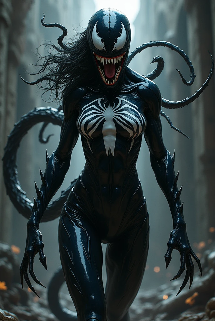 (masterpiece, best quality:1.2), black, body suit, scary,