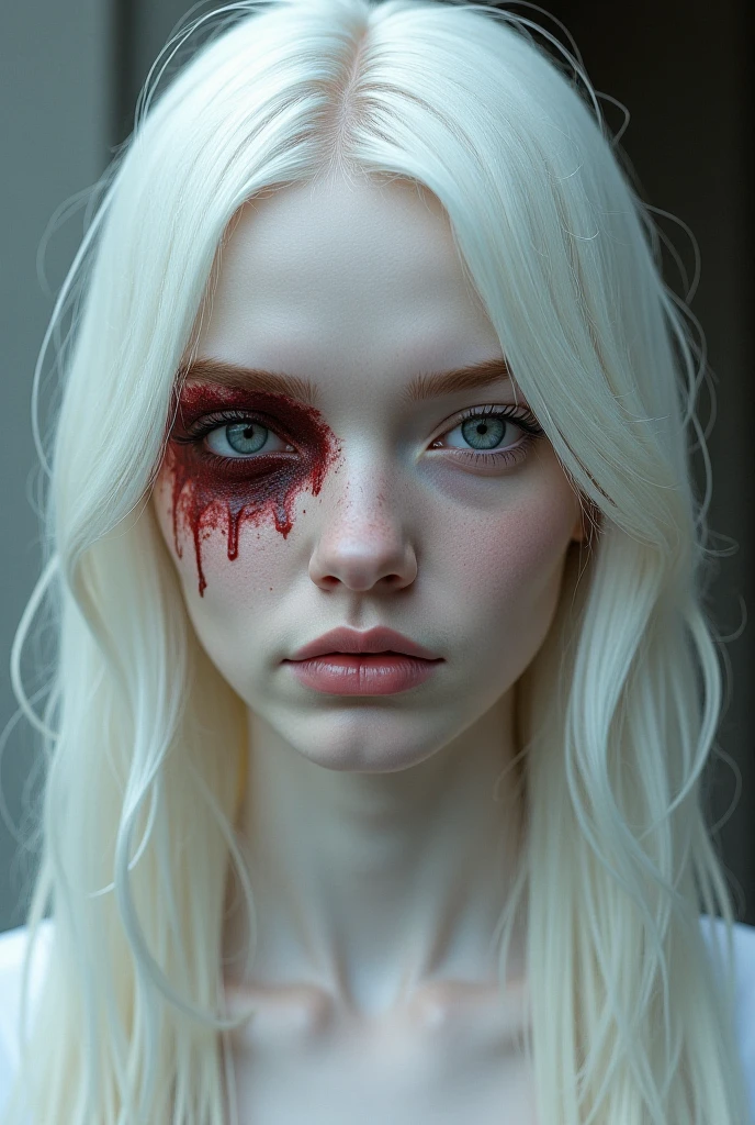 mulher loira com sangue no rosto e nos olhos, estilo de arte realista, 3 d anime realista, Arte no estilo de Guweiz, rosto limpo e brutal ensanguentado, Bloody + arte conceitual, photorealistic anime girl rendering, 3 d render arte do caractere 8 k, pale woman covered with blood, deviantart artstation cgscosiety, 3D realista, estilo hiper realista