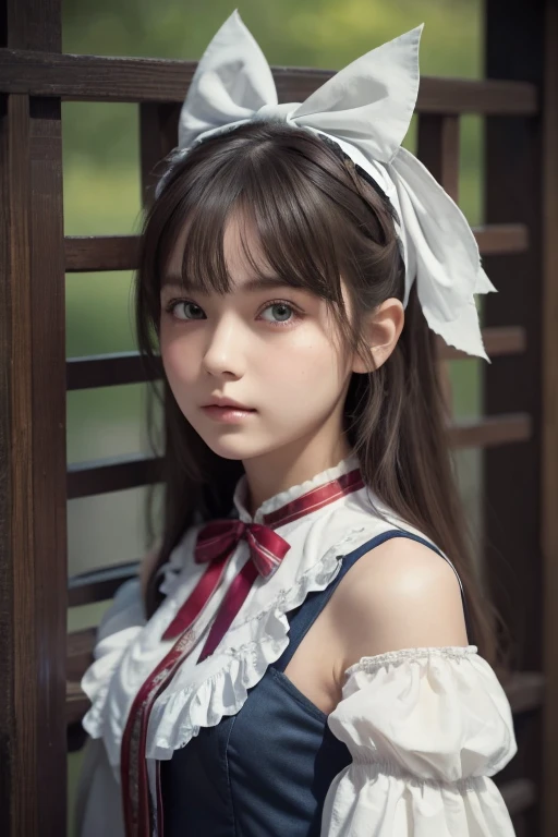  1 girl, masterpiece,  top quality , 8k,  detailed skin texture ,  detailed cloth texture,  beautiful detailed faces in dark bars,  more info,  ultra detail,  Alice in Wonderland , (A ribbon on her head:1.1),  upper body