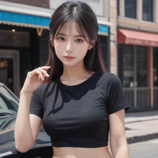 1 woman、Korean、Korean、cyberpunk suit、smooth rubber、tight suit、chest chuck、intricate details、high quality、(upscale:1.4)、Staring at me、ultra realistic 8k、perfectionな顔、perfection、clean、masterpiece、professional artwork、famous works、perfectionな顔、beautiful expression、beautiful eyes、short black hair、high heels、wet hair、very big breasts、best image quality、natural background、(focus on chest)、No pants
