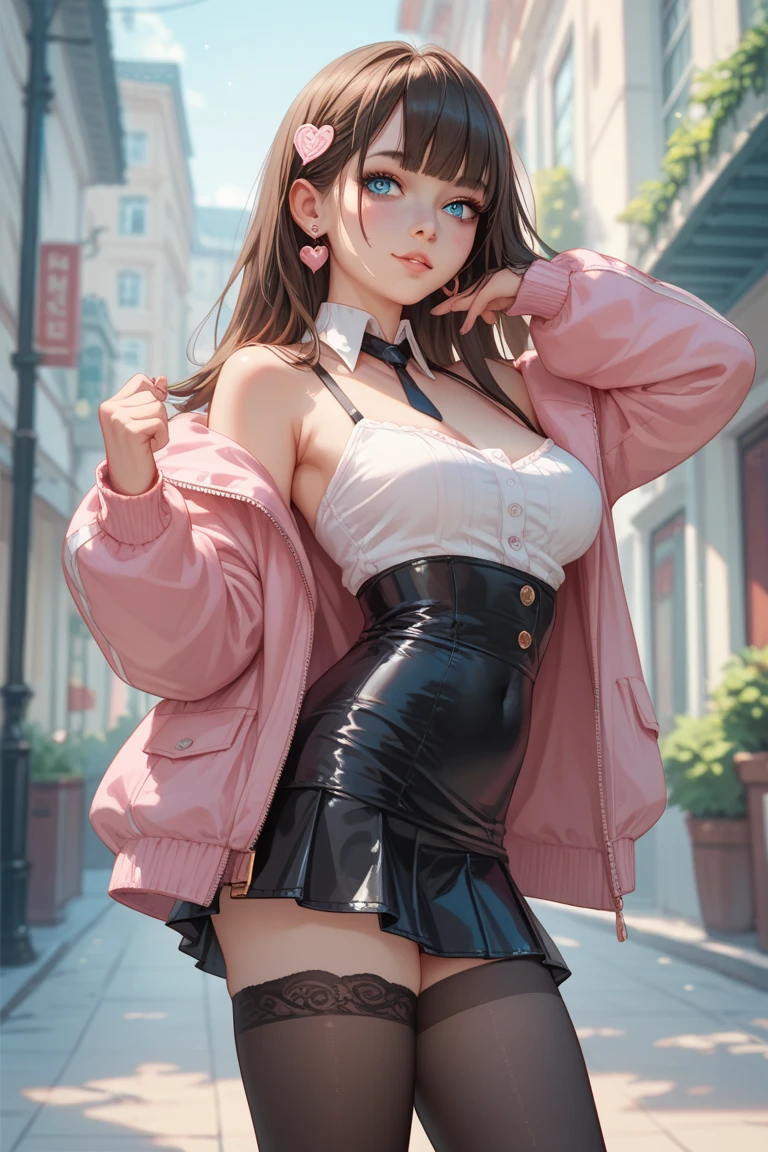 masterpiece, best quality, highly detailed, high resolution, expensive resolution, high resolution, 4k, 8k, uniform 8k wallpaper, highly detailed CG, masterpiece, 2d, 3d, beautiful details, depth, fine texture, best quality: 1.3, perfectly focused, sharp. skin, him, very cute anime girl, her name is Mei, short pigtails, idol, in the rain, expensive pink short pigtails, mole under eye, looking at the viewer, expensive, blush, mole, open lips, pink eyes, heart shaped choker, smiling face