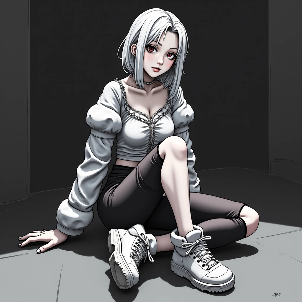 anime girl sitting on the ground with her legs crossed, cyberpunk art inspired by Rei Kamoi, trending on pixiv, digital art, 8 0 s anime vibe, 90s anime style, 9 0 s anime style, 9 0 s anime art style, the anime girl is crouching, anime vibes, 9 0 s anime aesthetic, cyberpunk anime girl