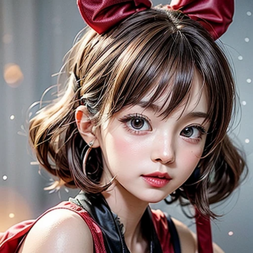 1girl in(((Facial expressions are randomly generated)))、Reaching the climax:1.３, short-cut、masutepiece、Bottoms are randomly generated、（ Skeleton illustration printed shirt ）、red and dense hair、Red GI Cut、Background bokeh:1.5