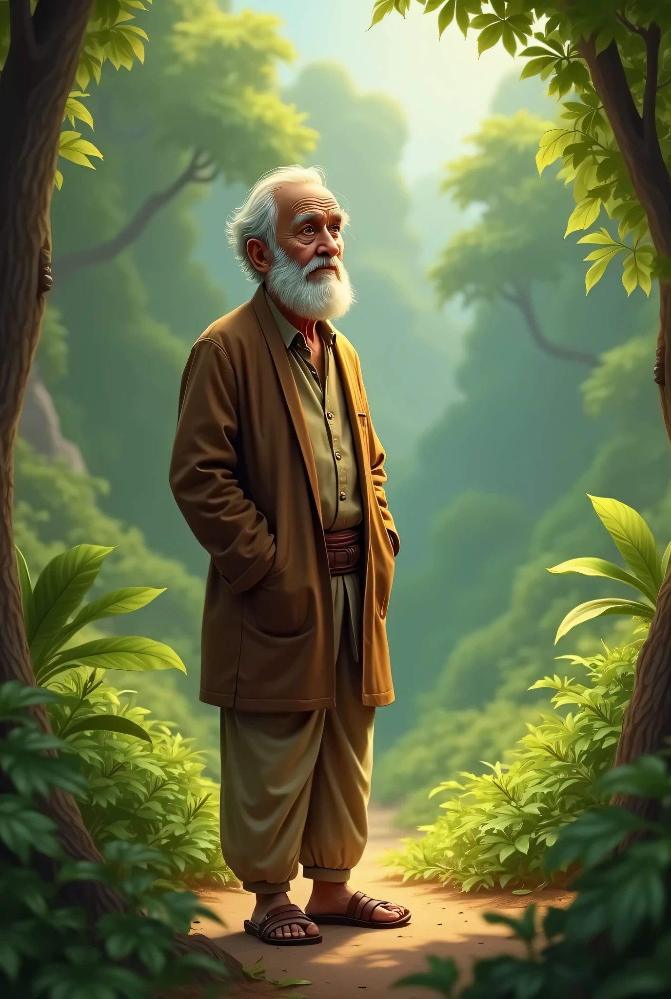 Painting of a man standing in a forest with a long beard - SeaArt AI