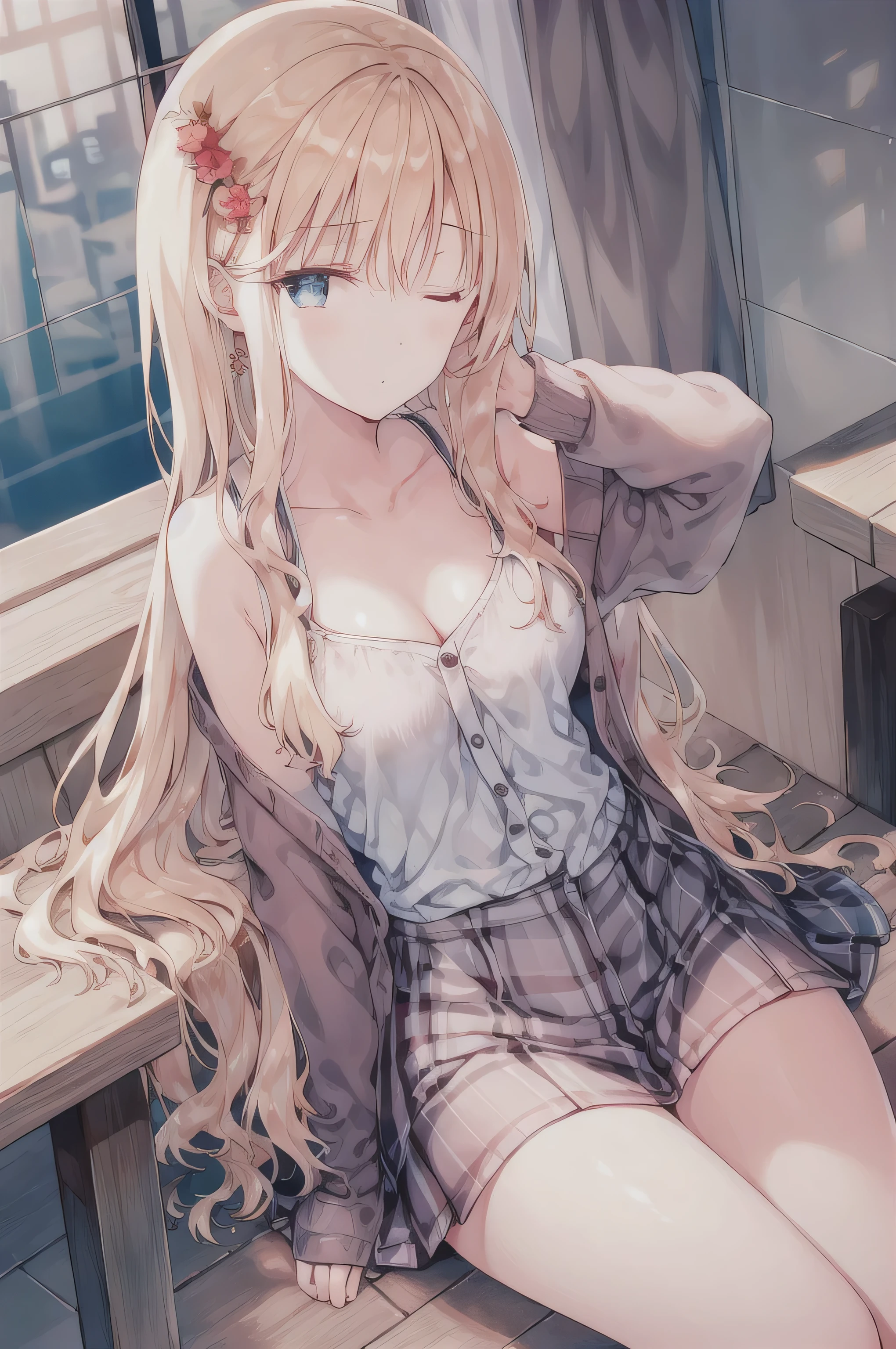masterpiece, Highest quality, High Resolution, HS1,blush、smile,NSFW、Balcony、priest clothes、White underwear