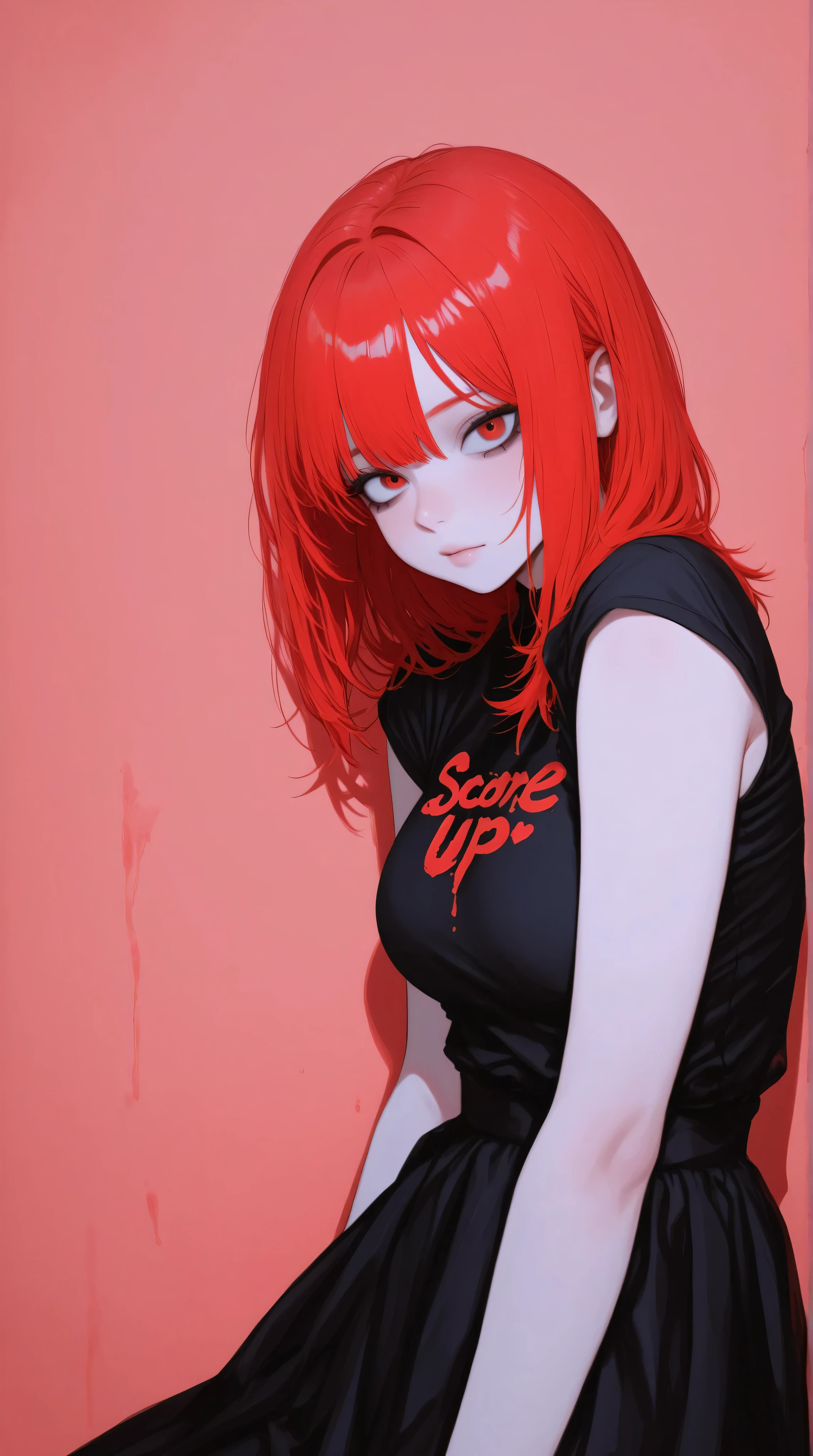Kizi,Highly detailed, Amazing work,Vitreous luster,((clean backdrop)),In black,(((red colors))),white color,Best quality at best,clean backdrop。goth,