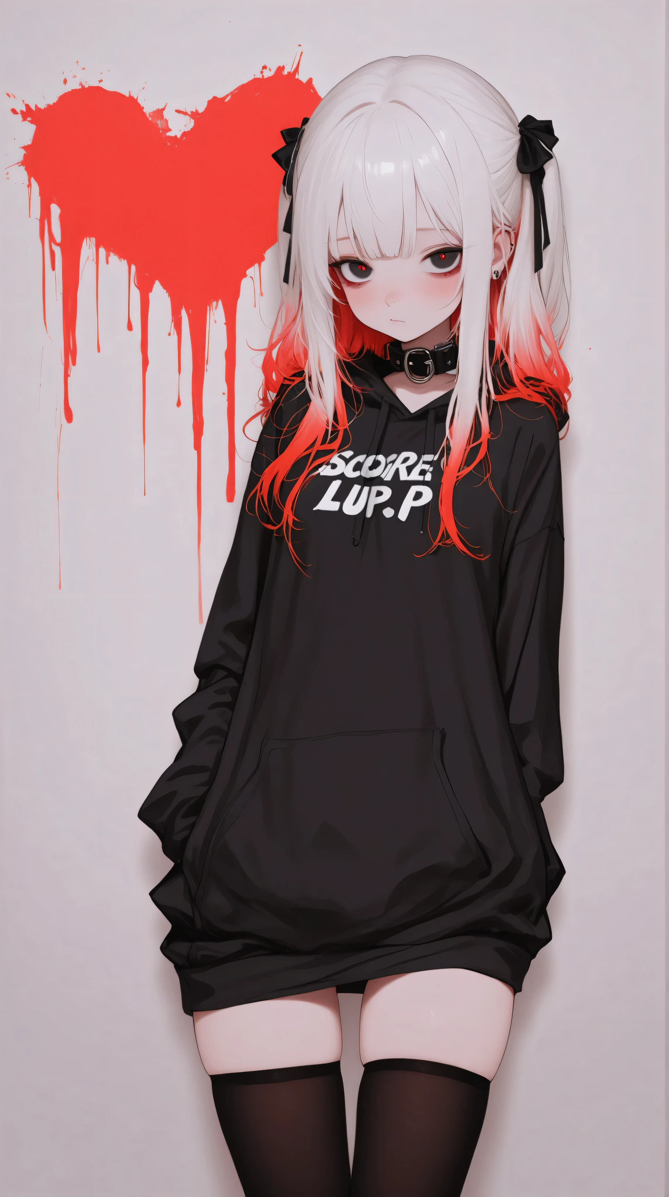 Kizi,Highly detailed, Amazing work,Vitreous luster,((clean backdrop)),In black,(((red colors))),white color,Best quality at best,clean backdrop。goth,