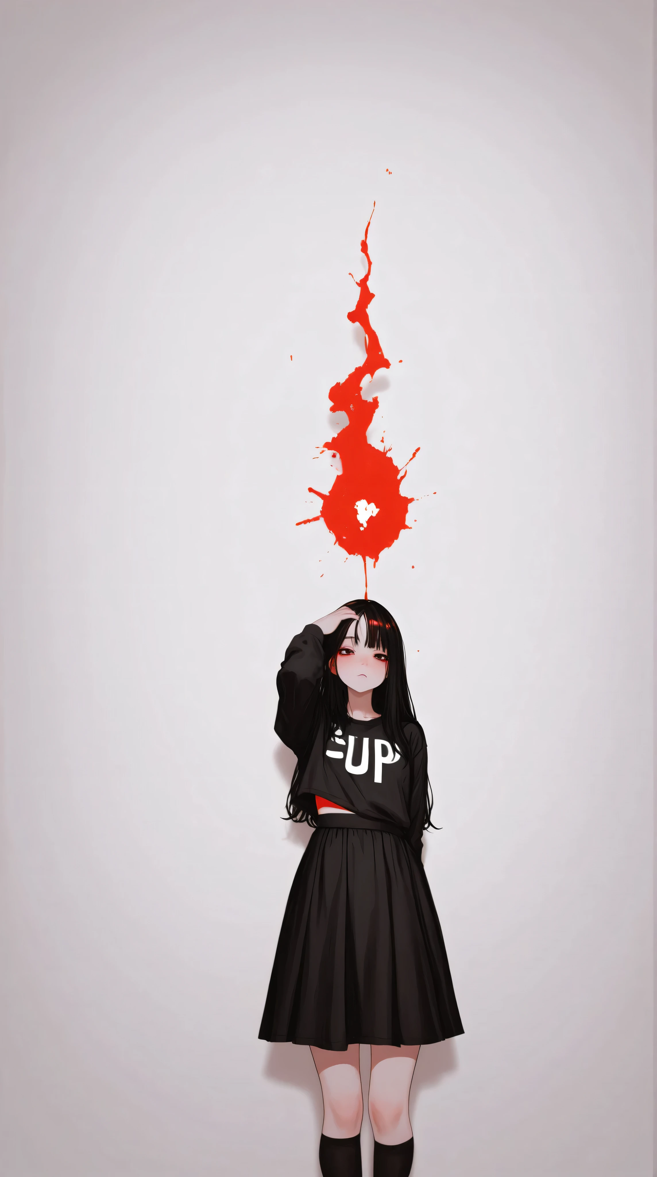 Kizi,Highly detailed, Amazing work,Vitreous luster,((clean backdrop)),In black,(((red colors))),white color,Best quality at best,clean backdrop。goth,