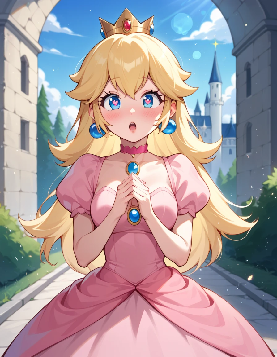 score_9, score_8_up, score_7_up, sirmuk, 1girl, solo, princess peach, waving, looking at viewer, garden background<lora:Muk_style_PDXL:0.90>  <lora:princess-peach-ponyxl-lora-nochekaiser:1>