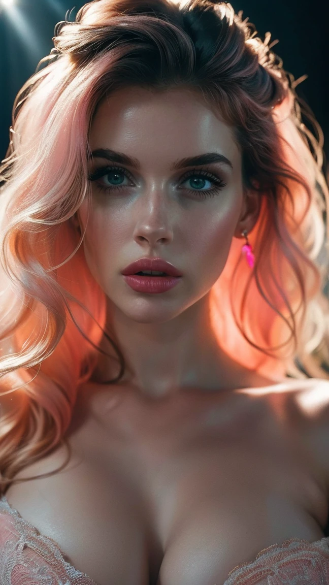 (jaqjab15k:0.95), Photo, (sharp focus:1.2), attractive young woman, (beautiful face:1.1), detailed iris, (body freckles:0.9), (medium breasts:1.2), (toned body:1.2), messy (light pink hair:1.1), wearing (white underwear:1.2). depth of field. 4K, HDR. by (James C. Christensen:1.2|Jeremy Lipking:1.1).