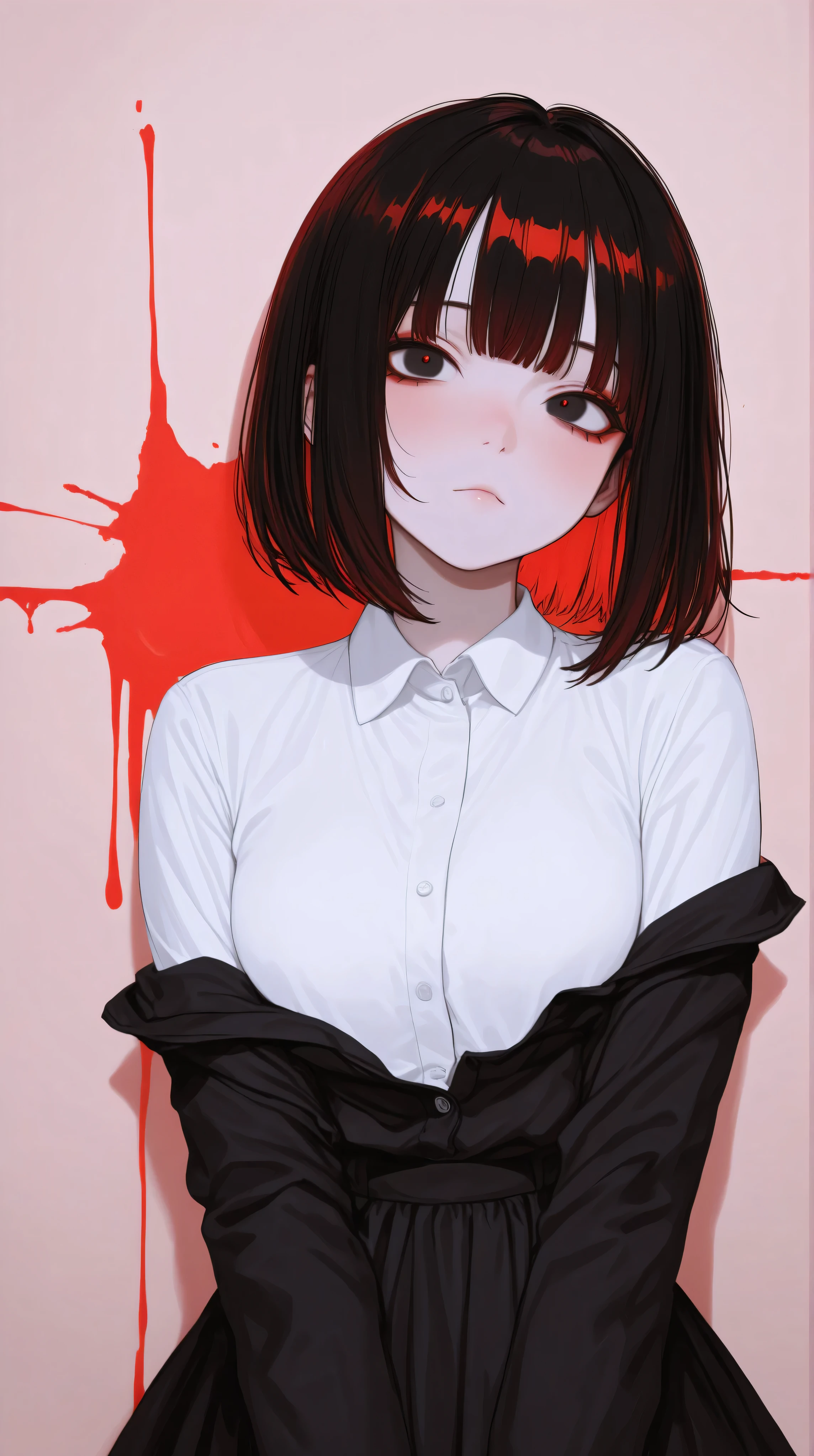 Kizi,Highly detailed, Amazing work,Vitreous luster,((clean backdrop)),In black,(((red colors))),white color,Best quality at best,clean backdrop。goth,