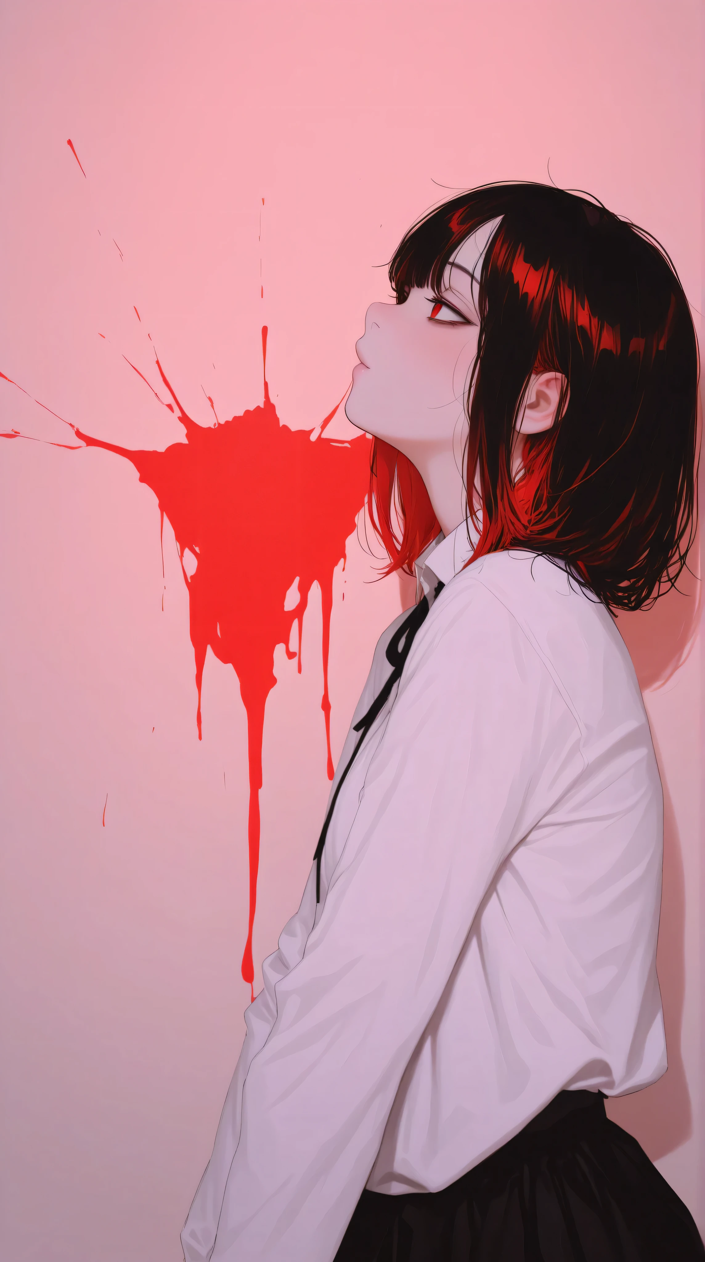 Kizi,Highly detailed, Amazing work,Vitreous luster,((clean backdrop)),In black,(((red colors))),white color,Best quality at best,clean backdrop。goth,