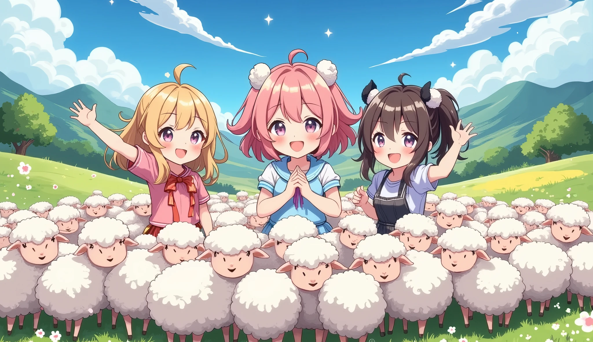  (Inserting characters,  sentence” 50k congratulations”,“NikuU” ,  accurate and cute characters), with 50k sheep...