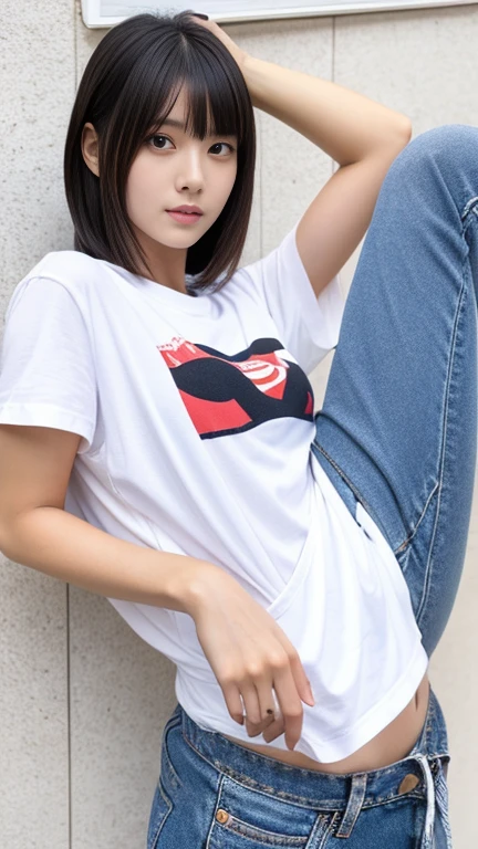 1girl, beautiful, wavy hair, almond eyes, oversize t-shirt, in front of fence, big city, close up, (from below:1.2), (photorealistic:1.2), (ultra realistic:1.3), (very detailed:1.1), ((masterpiece)), CG rendering, Blurred background, deep shadow, 16K, Very detailed, wallpaper, depth of field, movie light, lens flare, Ray tracing.