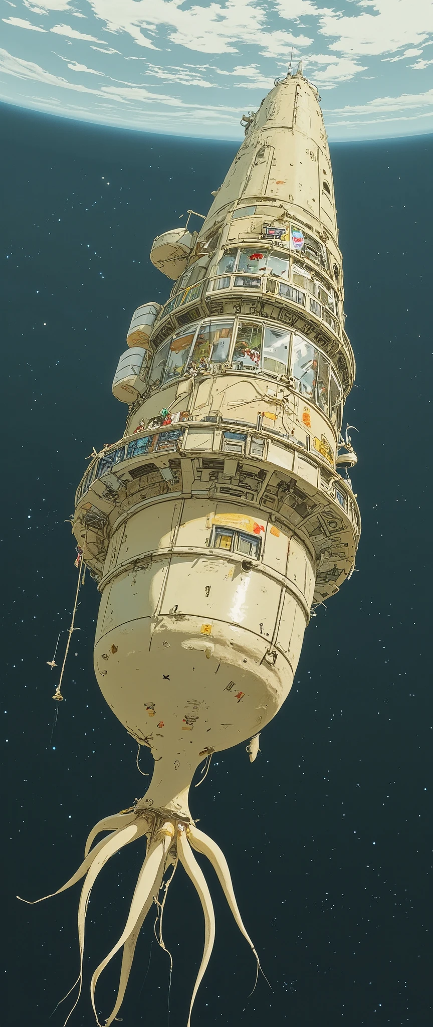 (Masterpiece:1.2, top quality, ultra high definition, very detailed, best illustration),8k,16k,wallpaper,space colony,,(A glass-walled space colony shaped like a long, thin radish.:2.0),(people類が増えすぎたpeople口を宇宙に移民させるようになって半世紀が過ぎた:2.0),(地球の周りの発達したpeople工都市はpeople類の第二の故郷となり、peopleはそこで子を産み、Raising 、 died :2.0),( Space Century 0078 :2.0),(Space colony Side 3 called itself the Principality of DAIKON.:2.0),(The Principality of DAIKON challenged the Earth Federation government to a war of independence.:2.0),(地球連邦とDAIKON公国の総people口は半分を死にいたらしめた:2.0),(people々was terrified by his own actions.:2.0),( anime artwork :2.0),(The background is outer space:2.0)