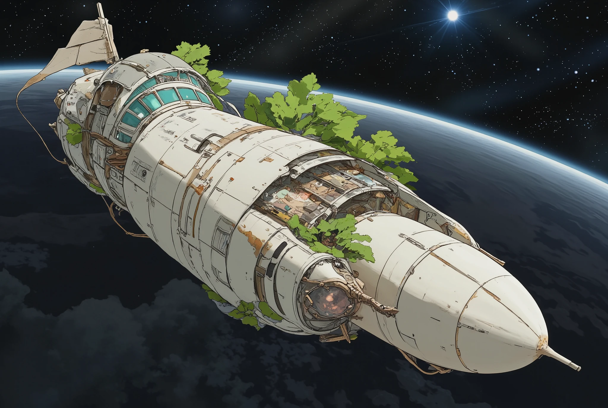 (Masterpiece:1.2, top quality, ultra high definition, very detailed, best illustration),8k,16k,wallpaper,space colony,,(A glass-walled space colony shaped like a long, thin radish.:2.0),(people類が増えすぎたpeople口を宇宙に移民させるようになって半世紀が過ぎた:2.0),(地球の周りの発達したpeople工都市はpeople類の第二の故郷となり、peopleはそこで子を産み、Raising 、 died :2.0),( Space Century 0078 :2.0),(Space colony Side 3 called itself the Principality of DAIKON.:2.0),(The Principality of DAIKON challenged the Earth Federation government to a war of independence.:2.0),(地球連邦とDAIKON公国の総people口は半分を死にいたらしめた:2.0),(people々was terrified by his own actions.:2.0),( anime artwork :2.0),(The background is outer space:2.0)