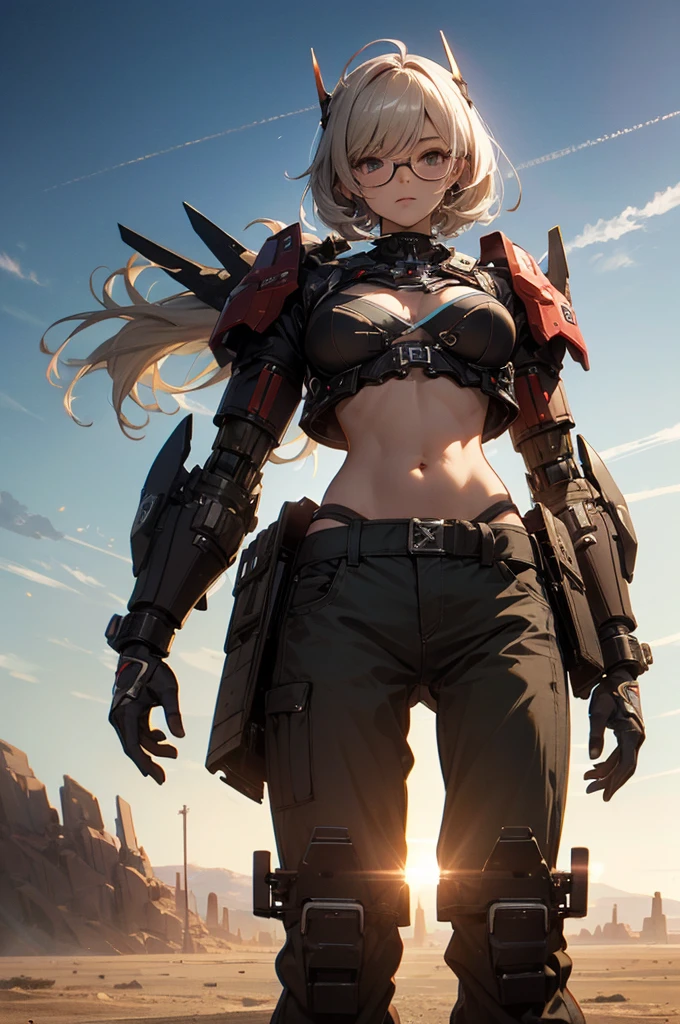 Artistic masterpiece, full-body shot, Transitioning to a desert landscape at sunset, a solitary figure strides, a stunning 19-year-old American teenager emerges wearing breathtaking post-apocalyptic nomadic attire. Her fair skin glows under the setting sun, long golden hair flows loose, silver-gray eyes pierce the vastness, numerous battle scars mark her face, a lean runner's body contrasts small breasts, an extremely detailed, ultra-realistic, fine and beautiful, clean yet exhausted face portrays a youthful appearance.
The post-apocalyptic clothes consist of multiple layers of frayed fabric, unconventional