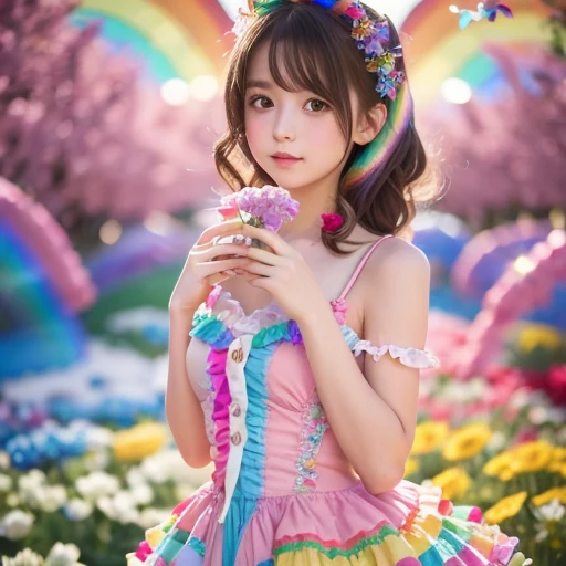 There was a girl in a dress holding a bunch of balloons, Kawaii realistic portrait, Realistic anime 3 D style, Guviz-style artwork, anime styled 3d, photorealistic anime girl rendering, Anime style. 8K, Beautiful anime girl, Smooth anime CG art, 3 d anime realistic, Photorealistic anime, Cute anime girl, pretty anime girl