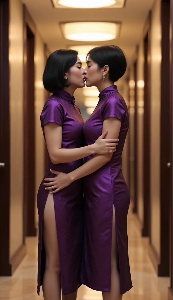 standing, wide angle shot, earring, chinese dress, boob window, high detail, realistic, beautiful background, 2 girls, umbrella, medium breast, earphones, kissing, against the glass, perfect face, face to face, wet, city streets, raining, perfect face, bracelets