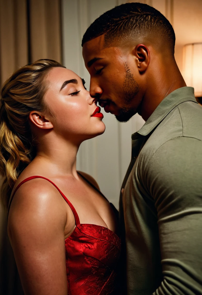 ((best quality)), ((masterpiece)), (detailed), (no deformities), hyperdetailed photorealistic photography, sunset, naked Taylor Swift with thick, toned thighs, butt, and legs kissing a black young high school male at a blackjack table