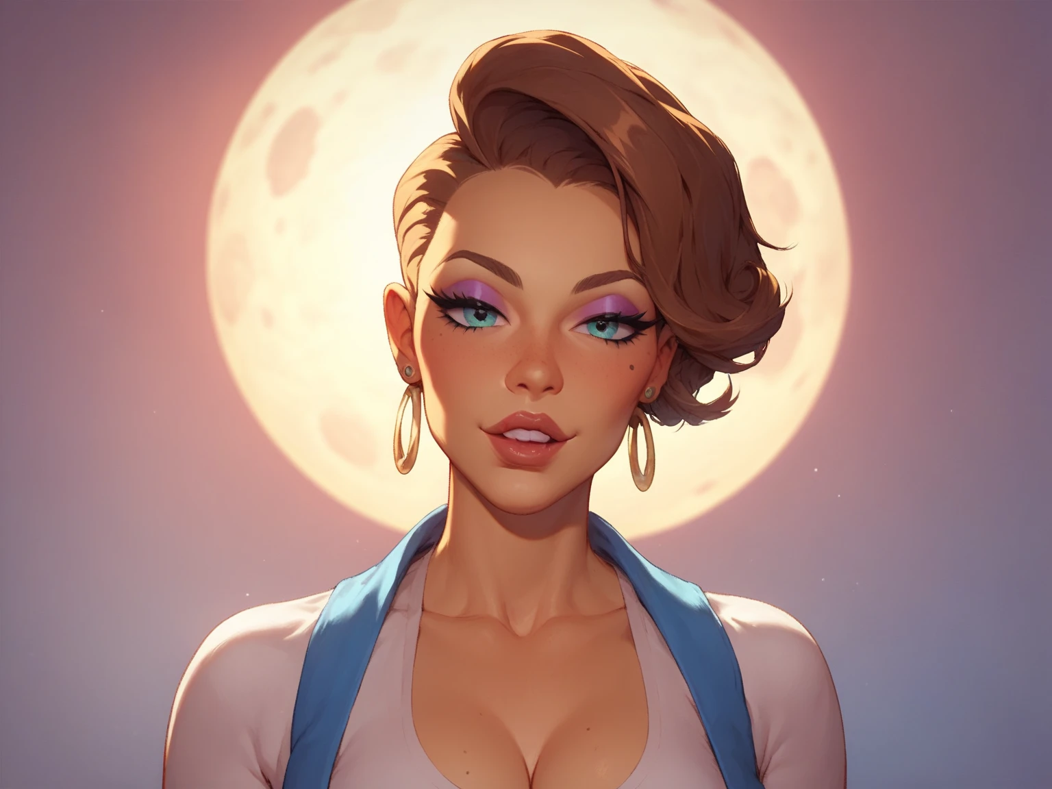 (estilo de desenho animado:1.2), Desenhos de (Luna amorosa), Sorriso, olhos perfeitos, rosto detalhado, fundo branco, pose divertida, olhar sedutor,Corpo inteiro , beautiful medium breasts and wonderful body cartoon style digital illustration. mulher jovem adolescente
