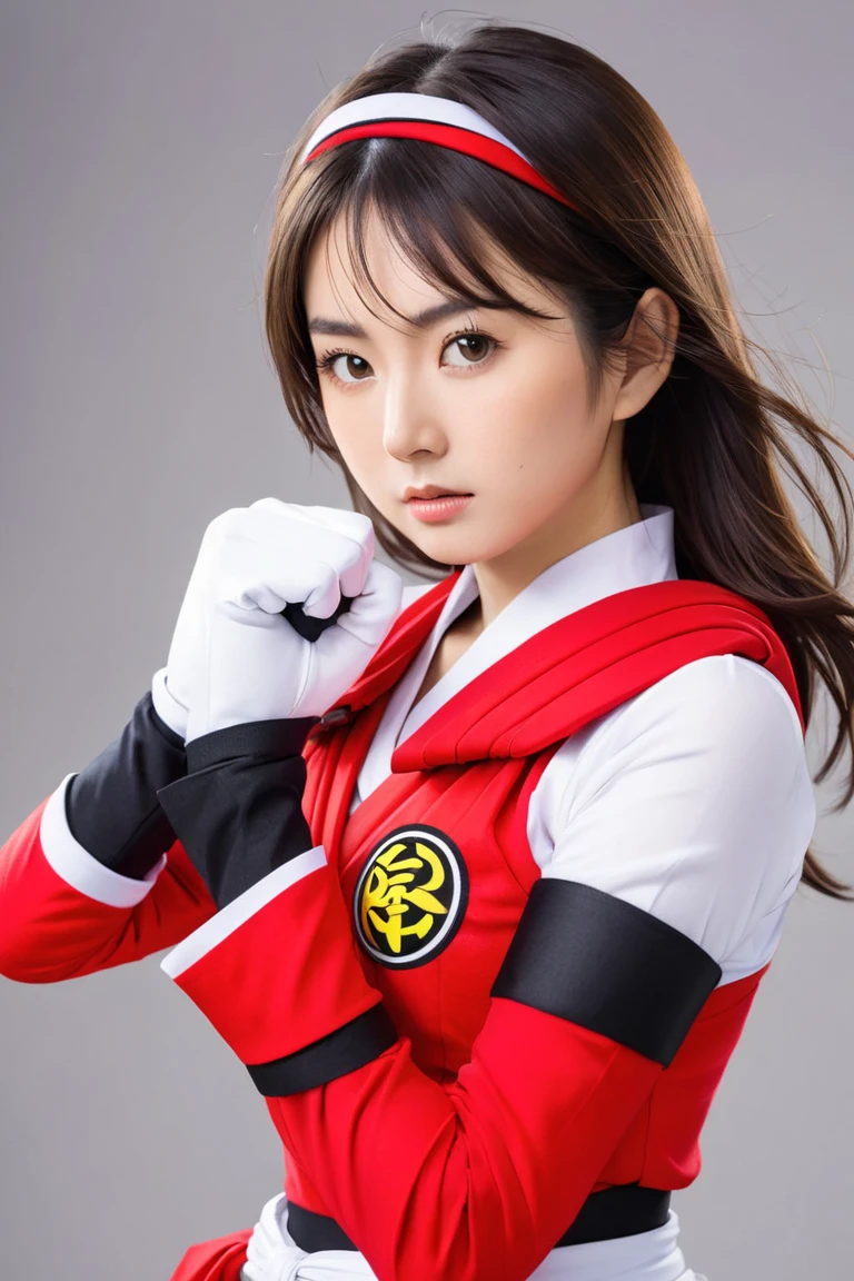 solo, japanese young woman wearing super sentai costume with ninja style for fight