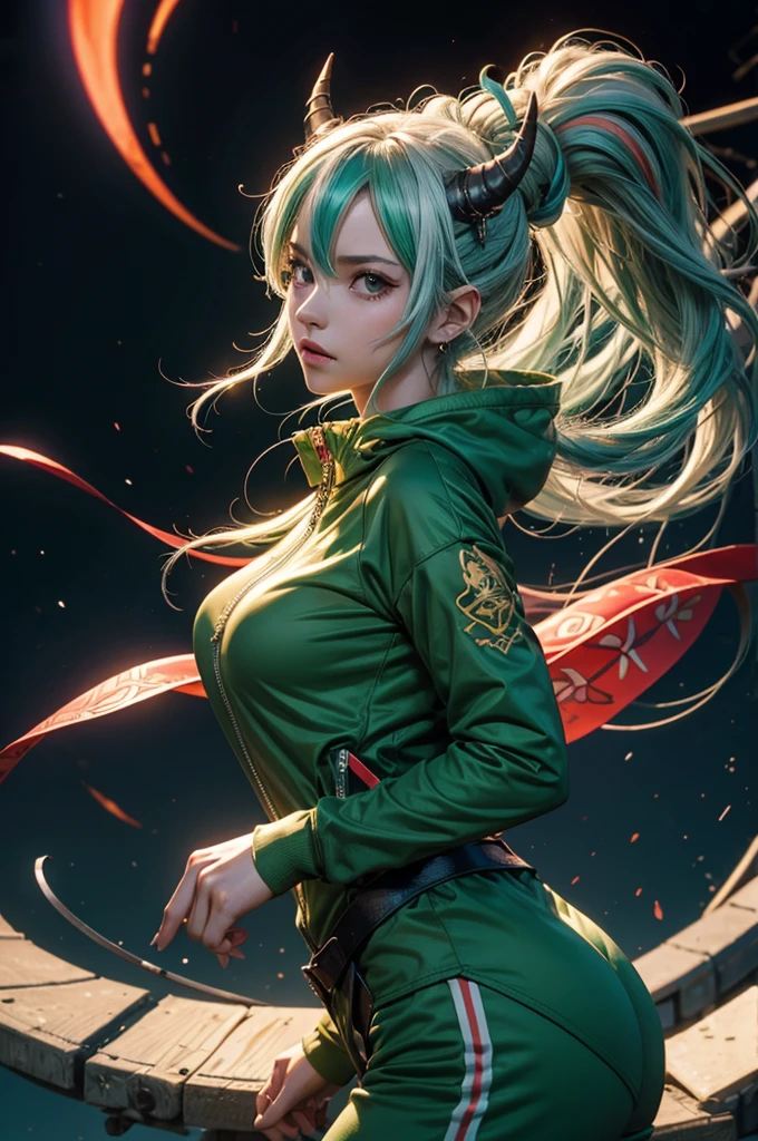 Menina anime com cabelo verde e chifres vermelhos e uma camisa branca, Menina elfa, Digital anime illustration, Demon Slayer rui fanart, Retrato estilo anime, illustration Anime style, Estilo de Arte de Anime, the dragon girl portrait, projeto da menina chifres exuberantes, menina anime demon, Nice anime art style, Estilo de arte de anime, rossdraw desenho animado vibrante, dragon girl, Rossdraw Sakimimichan