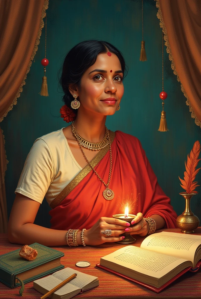 A lady selling items in pooja store