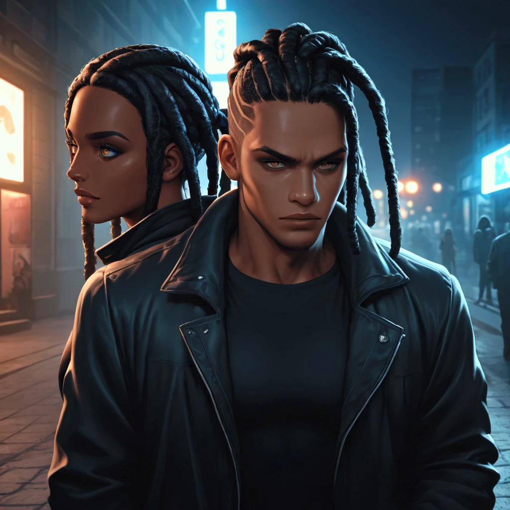 street fight black people with dreadlocks, with an urban background, with a guns