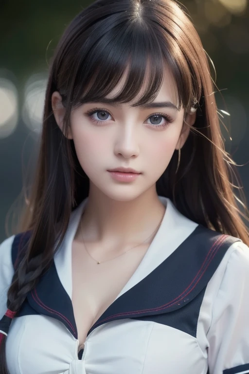 A beautiful high school girl wearing a sailor suit, extremely detailed face, beautiful detailed eyes, beautiful detailed lips, long eyelashes, realistic, photorealistic, 8k, highres, masterpiece, ultra-detailed, vivid colors, studio lighting, intricate details
