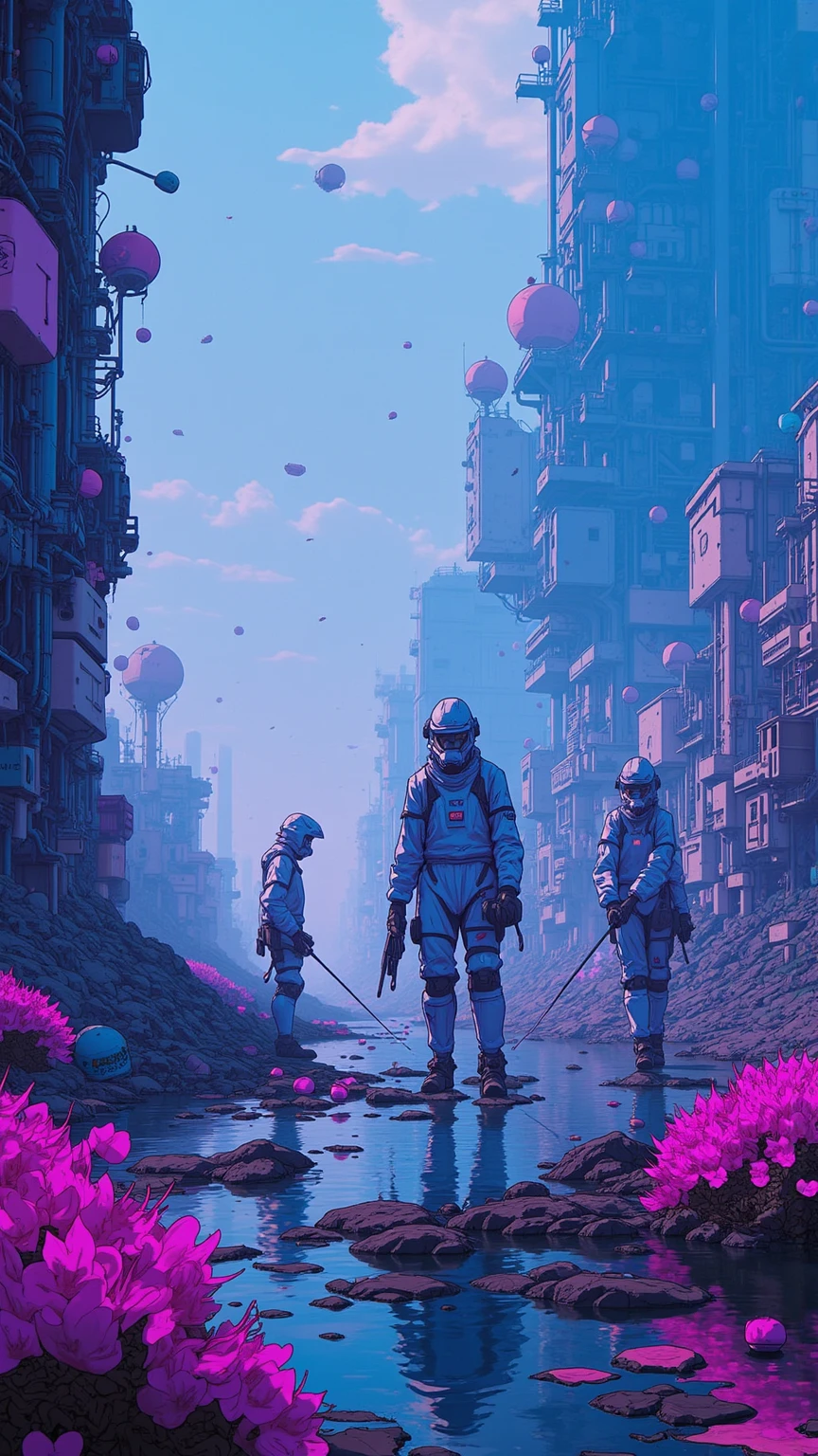  A space colony that looks like a waste dump , maniacs in clothes that look like protective suits are fishing for things, Ultra Realistic Composition  ,    surreal style   ,   neo-surrealism with blue and purple hues      .       digital art    , surrealistic       digital art    work,    Surreal Scene   ,     Made with Surreal Photographs   , surreal 3 d render,    Surrealist Conceptual Art     ,    Dreamy Art   ,     Made with Surreal Photographs   graphy,    surrealist photography   ,   items floating in the air   、lots of items ,  ultra high definition ,    very detailed, vapor,junk,  wide angle shot sleeping with boy in bed ,  bizarre 80s style synthwave   , Synthwave City,  Synthwave Style  ,  Miami Synthwave  ,   2009 SF8K movie synthwave art style,  cyberpunk vibe  ,   Spectacular Retrowave Art , post-apocalyptic , The Last Cowboy in His Life 