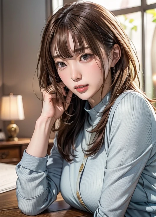 (( top quality)), (超 high definition), ( very detailed), (Detailed explanation), (( best CG )), (masterpiece), Super Fine Art, ( top quality、8k、32K)、( beautifully detailed eyes:1.6)、( high definition)、 Very Beautiful Face and Eyes、 1 Woman 、((:1.3))、 Thin Waist、Delicate body、( Attention to Details )、(8k、Oil paints:1.2)、( realistic:1.37)、  bright color、  depth of field 、 concentrate、 is tall,  slender and hourglass-like figure 、 slim、(( casual fashion :1.6)), Plump lips,   seductive poses 、