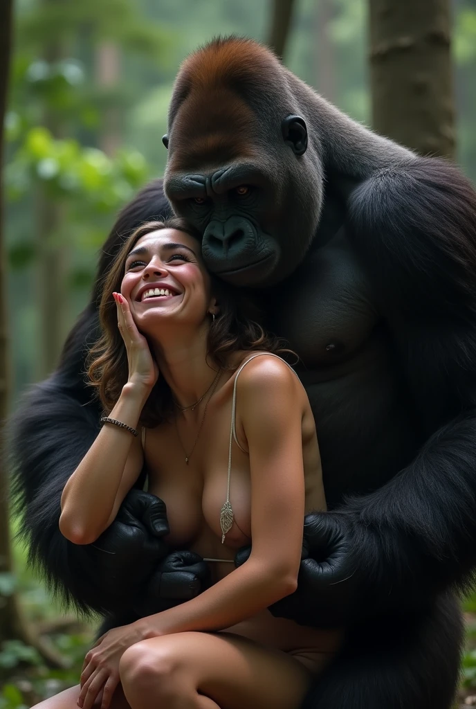 photorealistic, woman in intimate embrace with male gorilla(Brianna:0.6), cowgirl position sex, viewed from behind, big ass, pussy focus, wet pussy, cum in pussy, excessive cum, detailed pussy, highly detailed, masterpiece, hyper realistic, 8k, HDR, studio lighting, extreme detail, glossy skin, expressive eyes, muscular gorilla, huge penis, detailed penis, throbbing penis, orgasm, sensual and erotic, cinematic, dramatic lighting, chiaroscuro, warm color palette