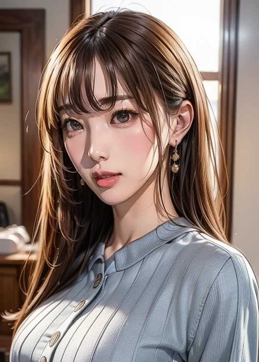 (( top quality)), (超 high definition), ( very detailed), (Detailed explanation), (( best CG )), (masterpiece), Super Fine Art, ( top quality、8k、32K)、( beautifully detailed eyes:1.6)、( high definition)、 Very Beautiful Face and Eyes、 1 Woman 、((:1.3))、 Thin Waist、Delicate body、( Attention to Details )、(8k、Oil paints:1.2)、( realistic:1.37)、  bright color、  depth of field 、 concentrate、 is tall,  slender and hourglass-like figure 、 slim、(( casual fashion :1.6)), Plump lips,  ( seductive poses)、