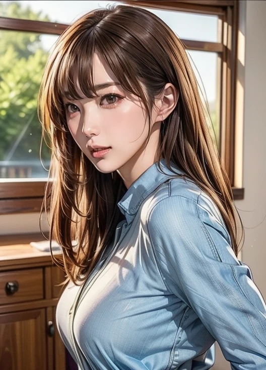 (( top quality)), (超 high definition), ( very detailed), (Detailed explanation), (( best CG )), (masterpiece), Super Fine Art, ( top quality、8k、32K)、( beautifully detailed eyes:1.6)、( high definition)、 Very Beautiful Face and Eyes、 1 Woman 、((:1.3))、 Thin Waist、Delicate body、( Attention to Details )、(8k、Oil paints:1.2)、( realistic:1.37)、  bright color、  depth of field 、 concentrate、 is tall,  slender and hourglass-like figure 、 slim、(( casual fashion :1.6)), Plump lips,   seductive poses 、