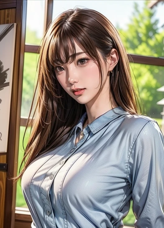 (( top quality)), (超 high definition), ( very detailed), (Detailed explanation), (( best CG )), (masterpiece), Super Fine Art, ( top quality、8k、32K)、( beautifully detailed eyes:1.6)、( high definition)、 Very Beautiful Face and Eyes、 1 Woman 、((:1.3))、 Thin Waist、Delicate body、( Attention to Details )、(8k、Oil paints:1.2)、( realistic:1.37)、  bright color、  depth of field 、 concentrate、 is tall,  slender and hourglass-like figure 、 slim、(( casual fashion :1.6)), Plump lips,  ( seductive poses)、