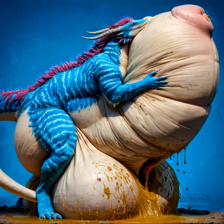 (((solo, dragon, feral, excessive urine everywhere dirty, obese), (((((blue fur, hyper balls, tail, blank blue background, masterpiece, high details, high quality, best quality, highres, HD, realistic)))))), ((((((((on hyper balls, gigantic testicles, hyper sheath))))))))