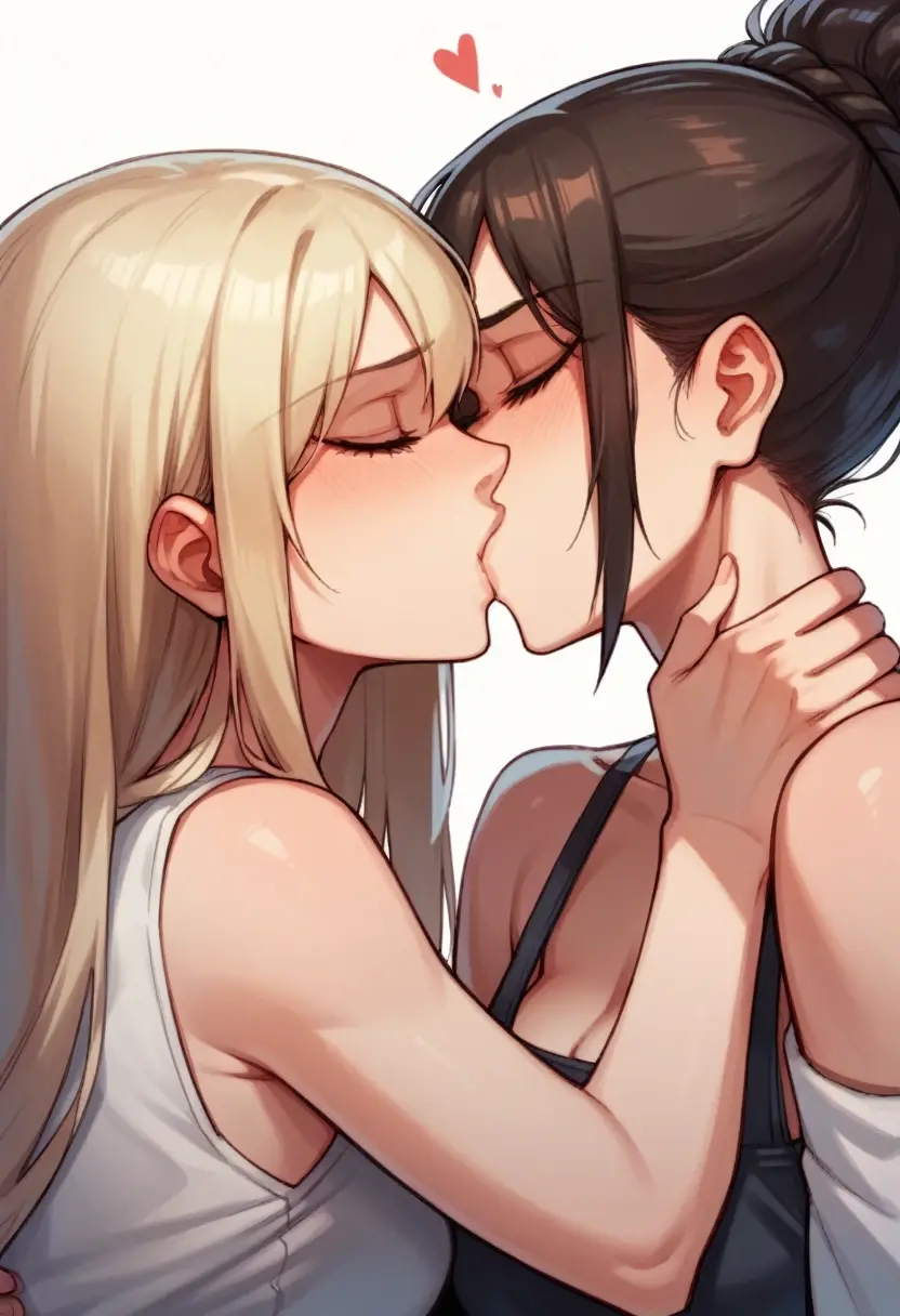 Two women, two women doggy style. Yamanaka Ino, blond hair, long hair, naked, doggy style, medium glutes, medium breasts, small nippless, Pussy dripping, smiling face, on the bed, bedroom, Back. Mikasa Ackerman, , black hair, long hair, naked, doggy style, medium glutes, small breasts, small nippless, Pussy dripping, face of joy, on the bed, bedroom. sunrise. Women kissing. 