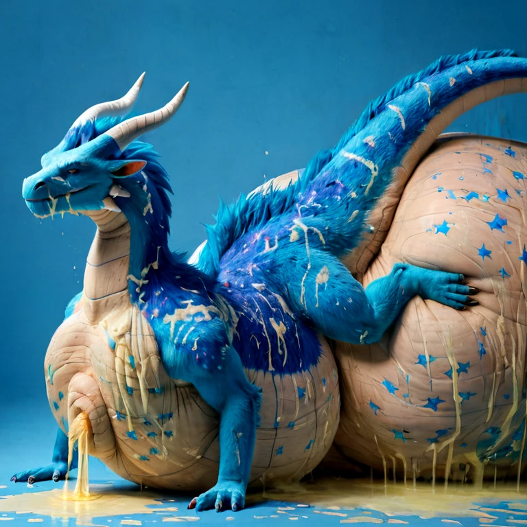 (((solo, dragon, feral, excessive urine everywhere dirty, obese), (((((blue fur, hyper balls, tail, blank blue background, masterpiece, high details, high quality, best quality, highres, HD, realistic)))))), ((((((((on hyper balls, hyper sheath))))))))