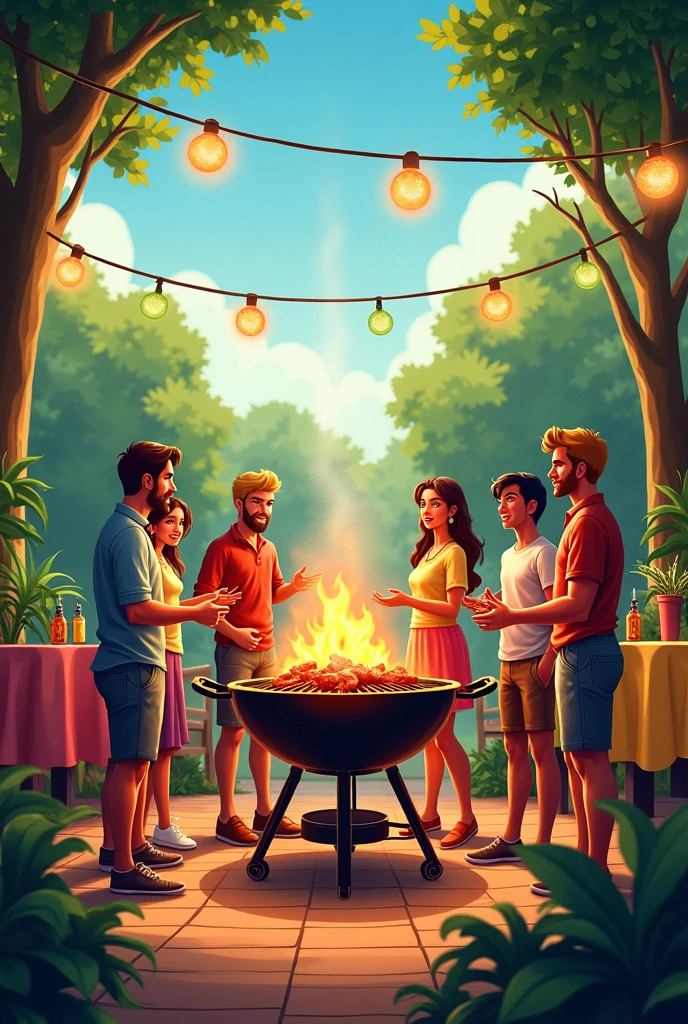 A group of 4 couples having a barbecue